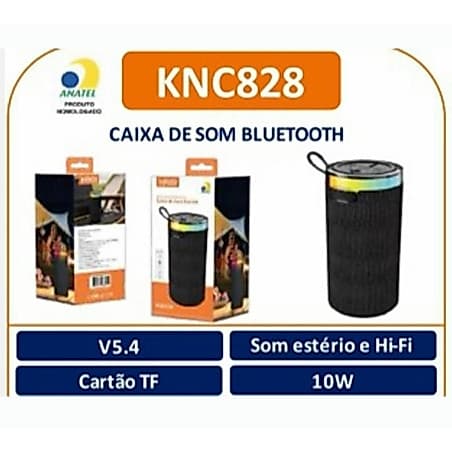 Caixa de Som Bluetooth KNC-828 Portátil Sem Fio USB FM Cartão TF Som Potente Recarregável
