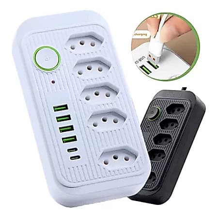 Extensão 5 Tomadas 4 USB 2 TypeC Universal Bivolt 110v/220v 2500W Power 2m Filtro De Linha Segurança