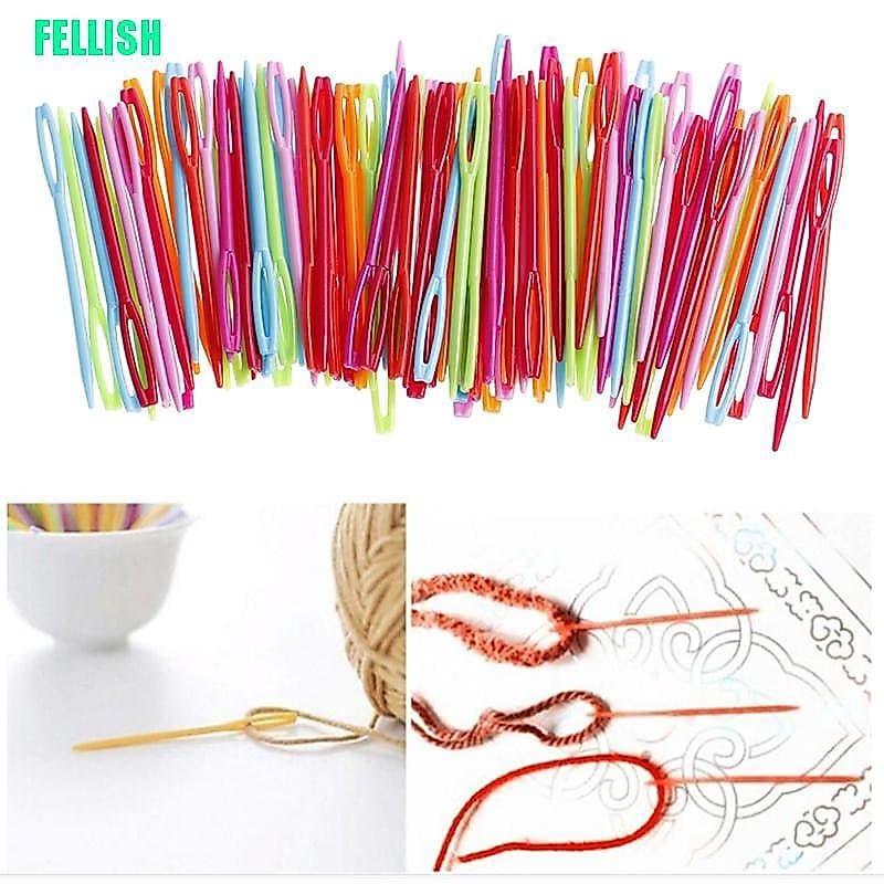 (Fel) 100 Peças Agulhas De Tricô De Plástico Para Crochê / Crochê / Tapeçaria / Agulhas De Lã / Diy