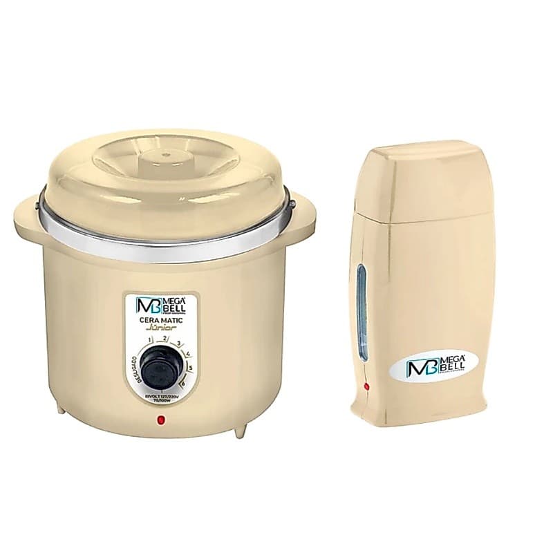Kit Depilação Termocera 400gr Sem Refil Bege + Aquecedor de Cera Roll-on Bege Mega Bell