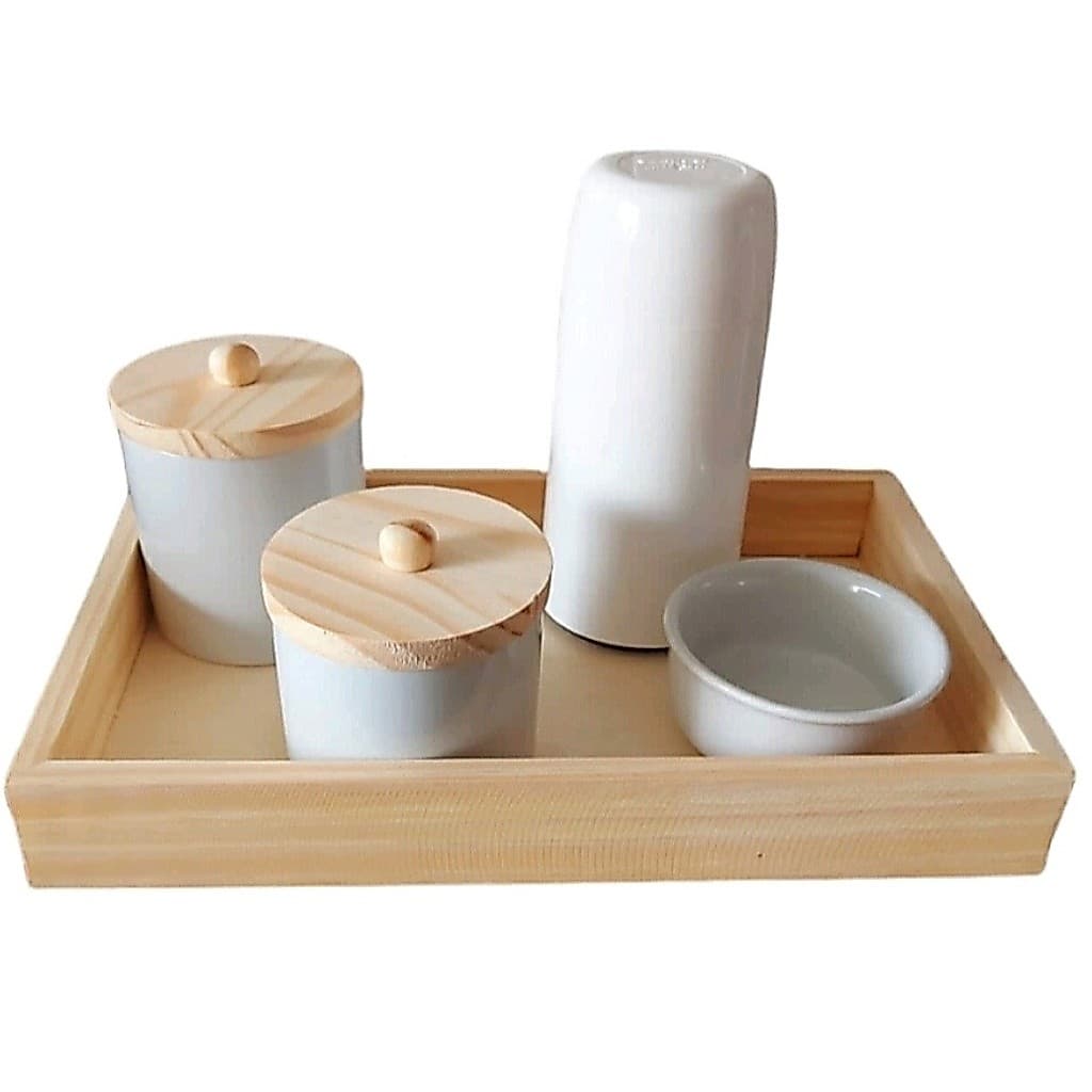 Kit Higiene Bebê Porcelana branca com tampa garrafa térmica 250 ml Maternidade Menino Menina algodão