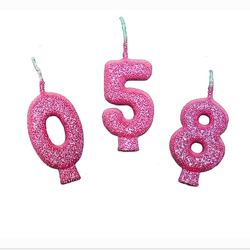 Vela Aniversário Glitter Rosa Junco 01 Unidade Vela Número Vela para Bolo Festas