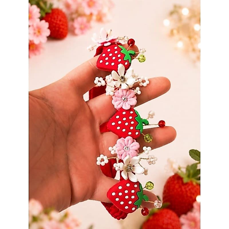 Tiara de cabelo infantil  bebê luxo morango vermelha