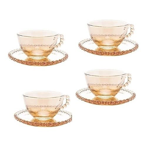 Conj. 4 Xíc De Chá C/ Pires Bolinhas Pearl Âmbar. 180ml Wolff