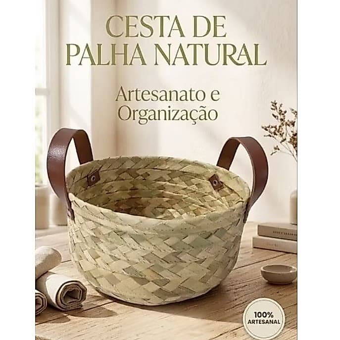 Cesta Redonda 20x10cm Cachipot de palha carnaúba de pão fruteira organizador decorativo com alça de couro