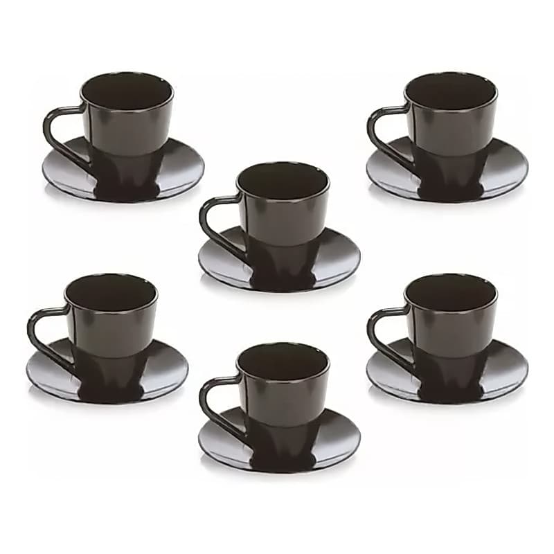 Jogo De 6 Xícaras De Café Com Pires Acrílica Preto Chá