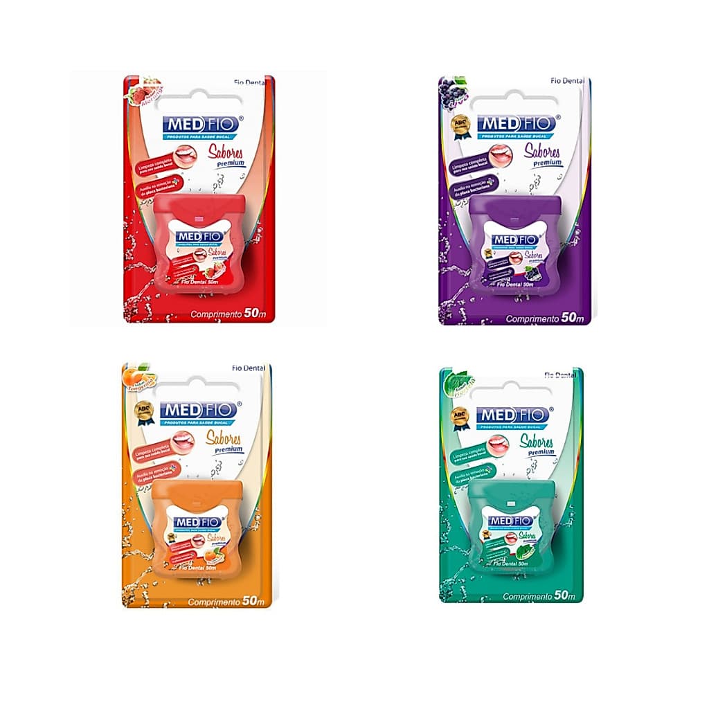 Fio Dental MEDFIO Sabores Premium - Morango, Hortelã, Tangerina e Uva