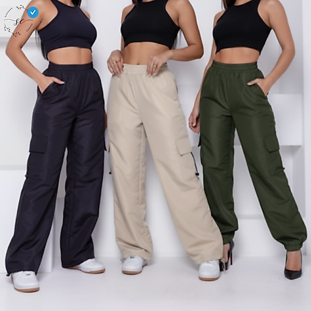 Calça Cargo Feminina Premium Tactel | Elástico + Ajuste | Não Marca, Não Aperta, Veste Muito Bem