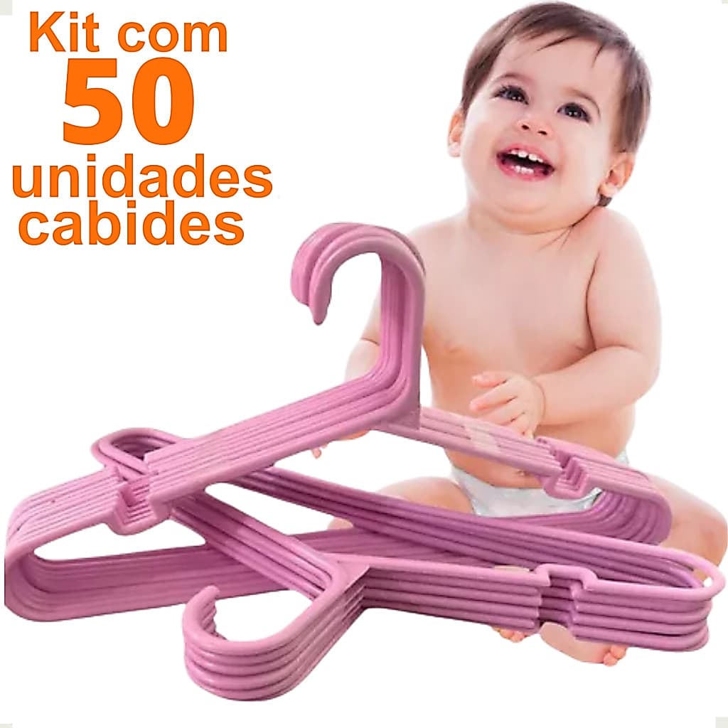 50 Unidades de Cabide Infantil Rosa Plástico Reforçado para Roupas Infantis