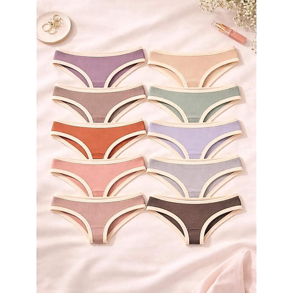 Kit de 10 Calcinhas Feminina Canelada Premium Forro 100% Algodão Cores Sortidas