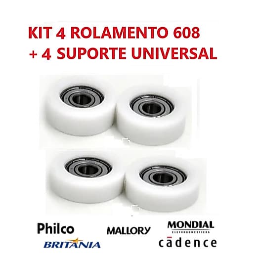 4 SUPORTE + 4 ROLAMENTOS 608 P/VENTILADORES ARNO / MONDIAL / BRITANIA / MALLORY CASO QUEIRA SUBISTITUIR AS BUCHAS DE 8MM