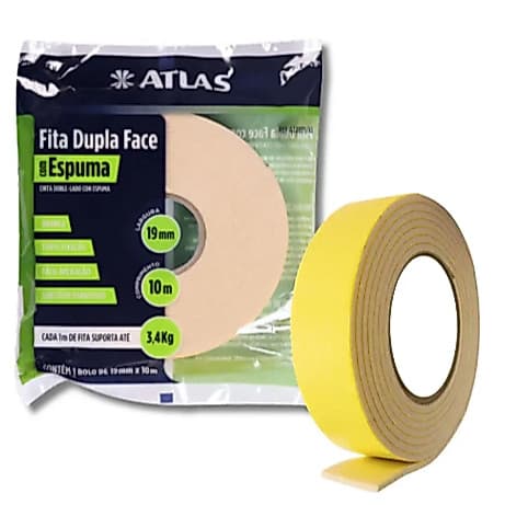 Fita Dupla Face com Espuma Atlas 10m e 2m Ideal para Fixação Segura