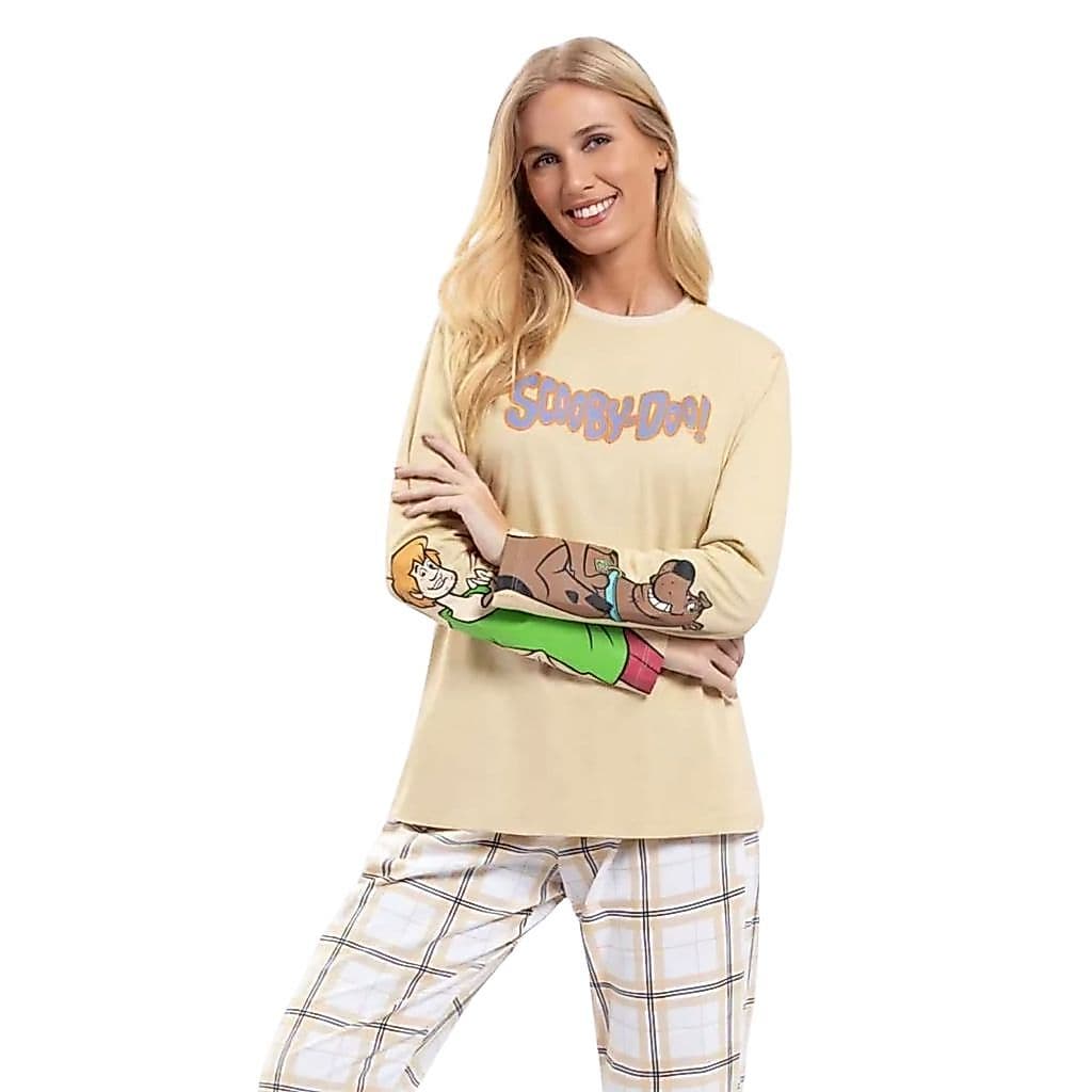 Pijama Scooby Doo Manga Longa e Calça Xadrez Feminino - Veggi