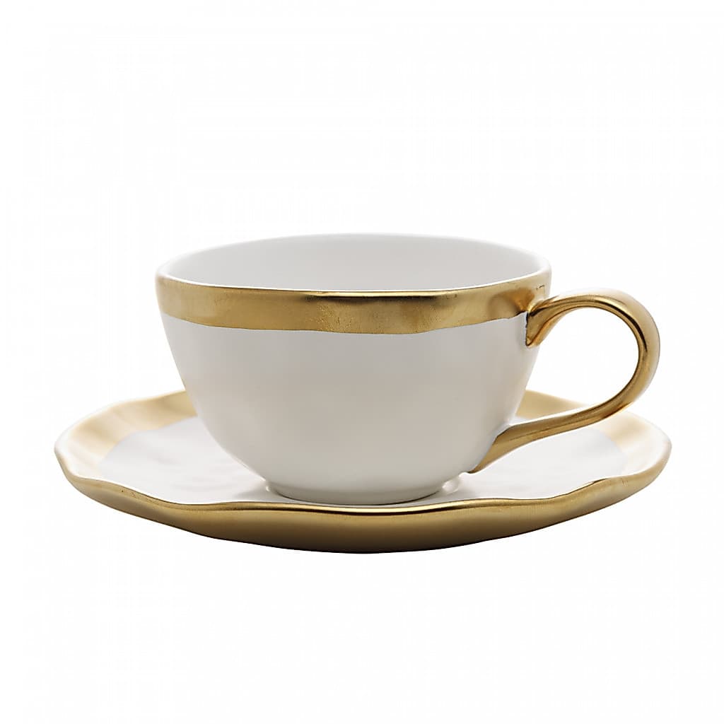 Xícara de Café em Porcelana Branco e Dourado Dubai Wolff 90ml - para Mesa Posta