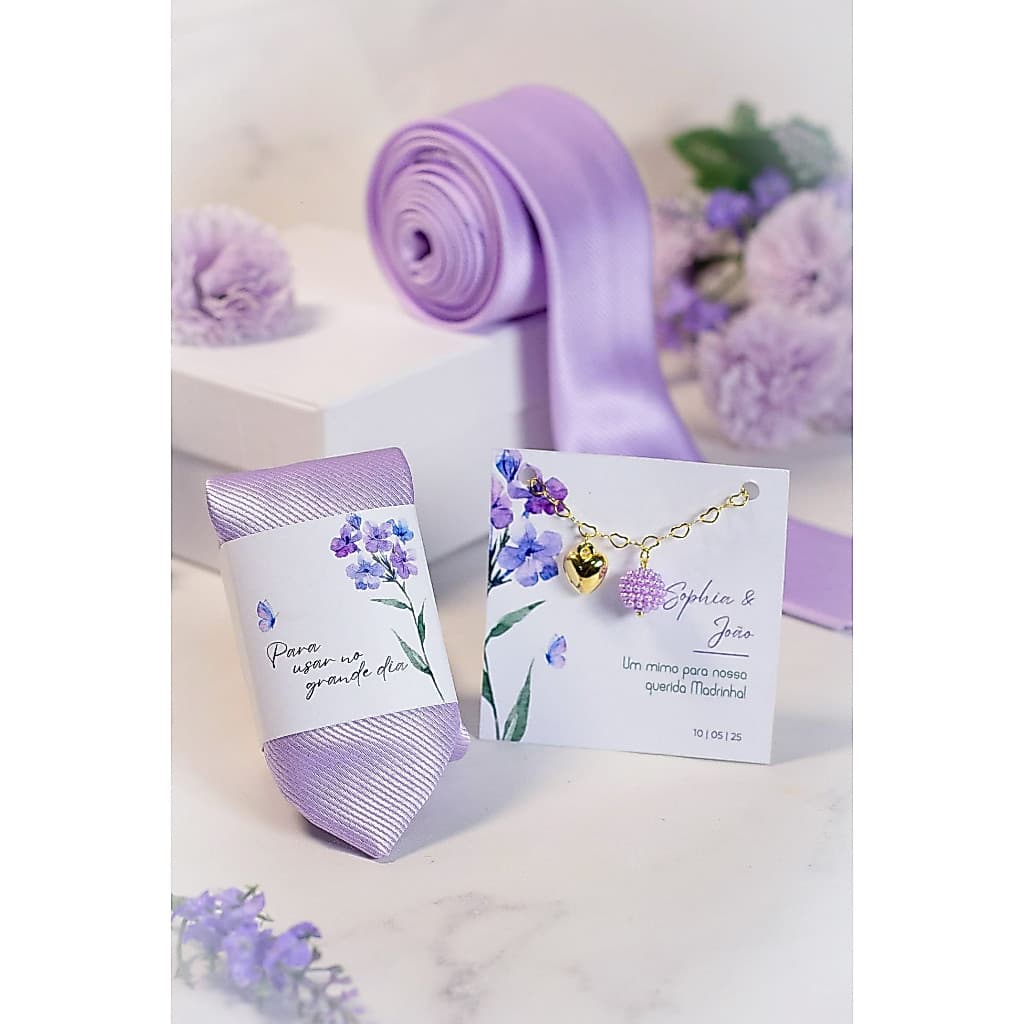 Gravata Lavanda 1200 fios Jacquard e Pulseira Lavanda Padrinhos e madrinhas Casamento