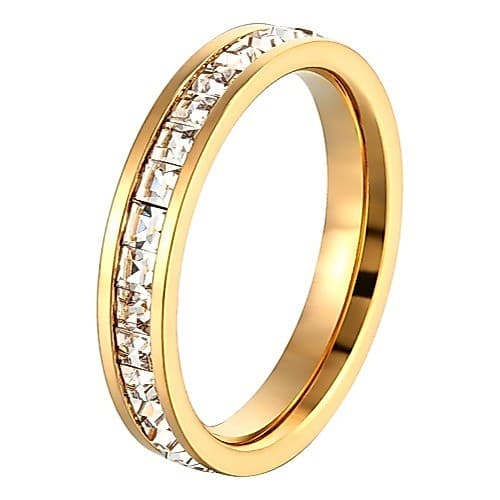 Anel Aparador Brilhante 4mm Feminino Cravejado Dourado Banhado a Ouro 18k Luxo