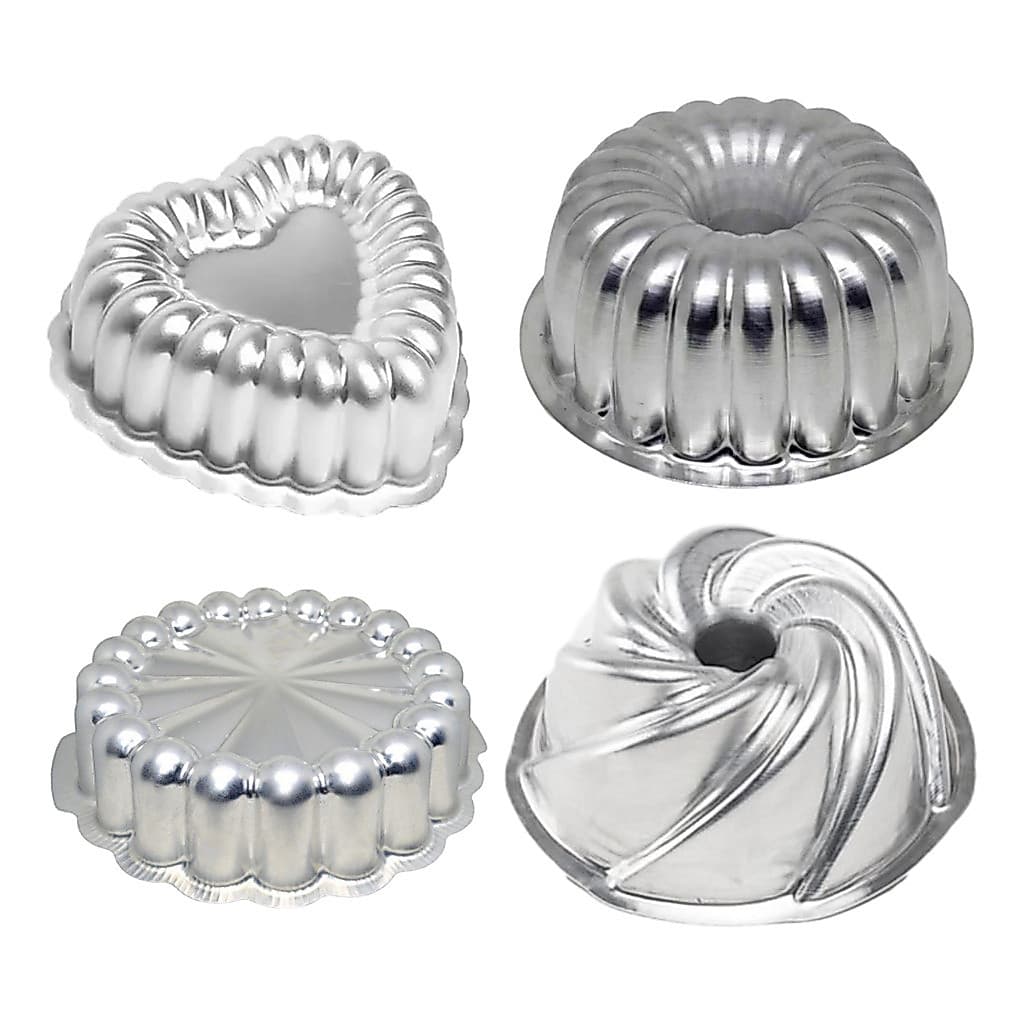 Kit 4 Mini Forma Bolo Vulcão, Coração, Suiça 2 Charlote 9x4cm