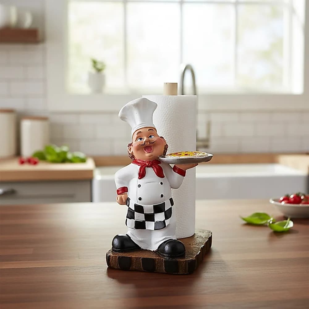 Escultura Cozinheiro Porta Papel Toalha Decoração Enfeite de Cozinha