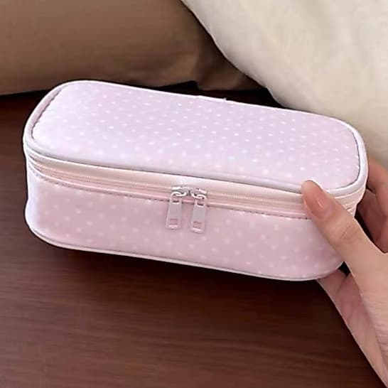Estojo De Lápis De Grande Capacidade Caixa Flip-top Com Ponto Rosa Papelaria 3D Instagram Bolsa De Cosméticos Presente P
