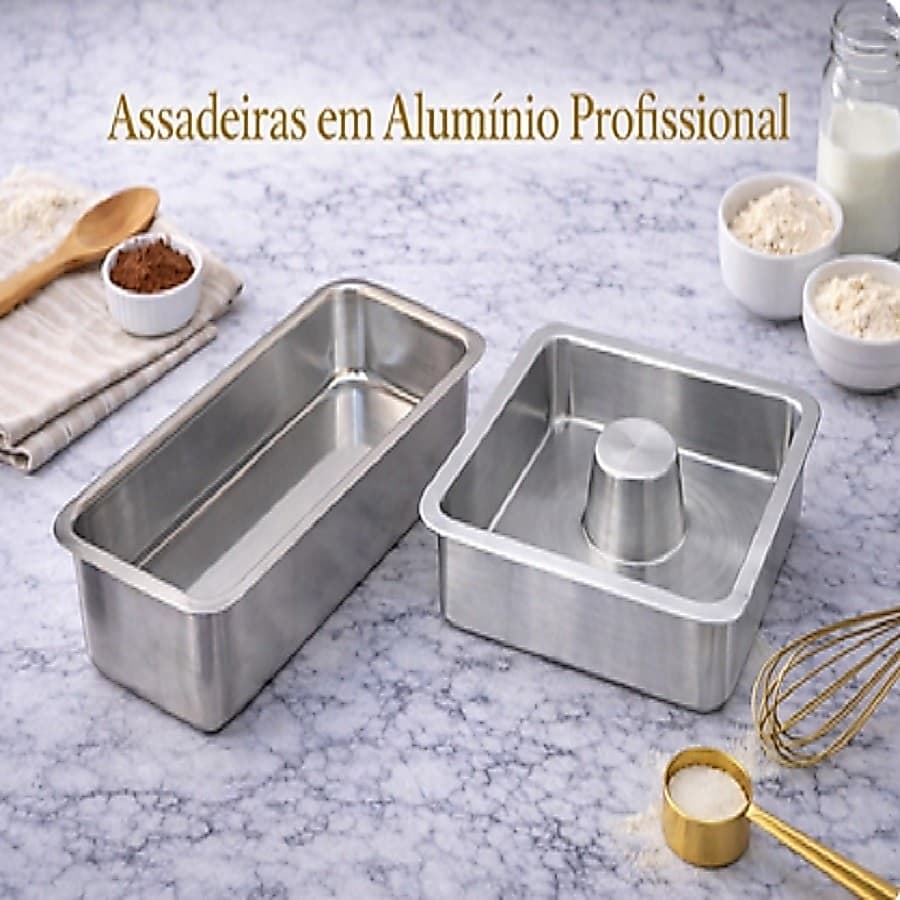 Kit Formas de Bolo Alumínio Forno elétrico AirFryer Forma de Pudim Quadrada 15X6 + Forma de Pão 21X5