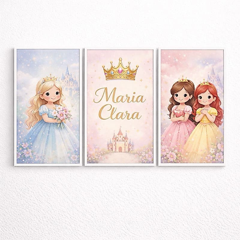 Quadro Infantil Princesa Personalizado Nome Menina Decoração Quarto Princesas