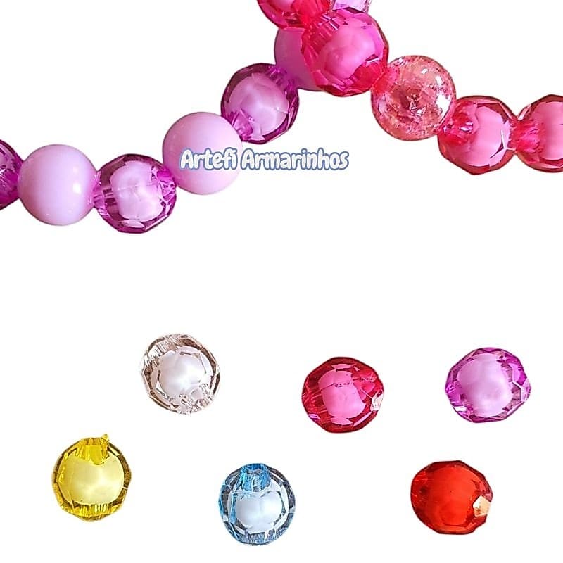 Miçanga Bola Sextavada 8mm de Acrílico 100 / 200 Unidades