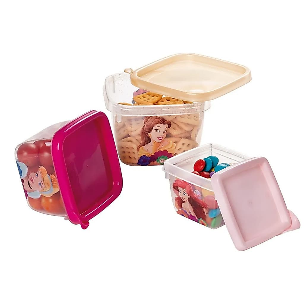 Kit 3 Potes Quadrados Princesas Conect Com Tampa