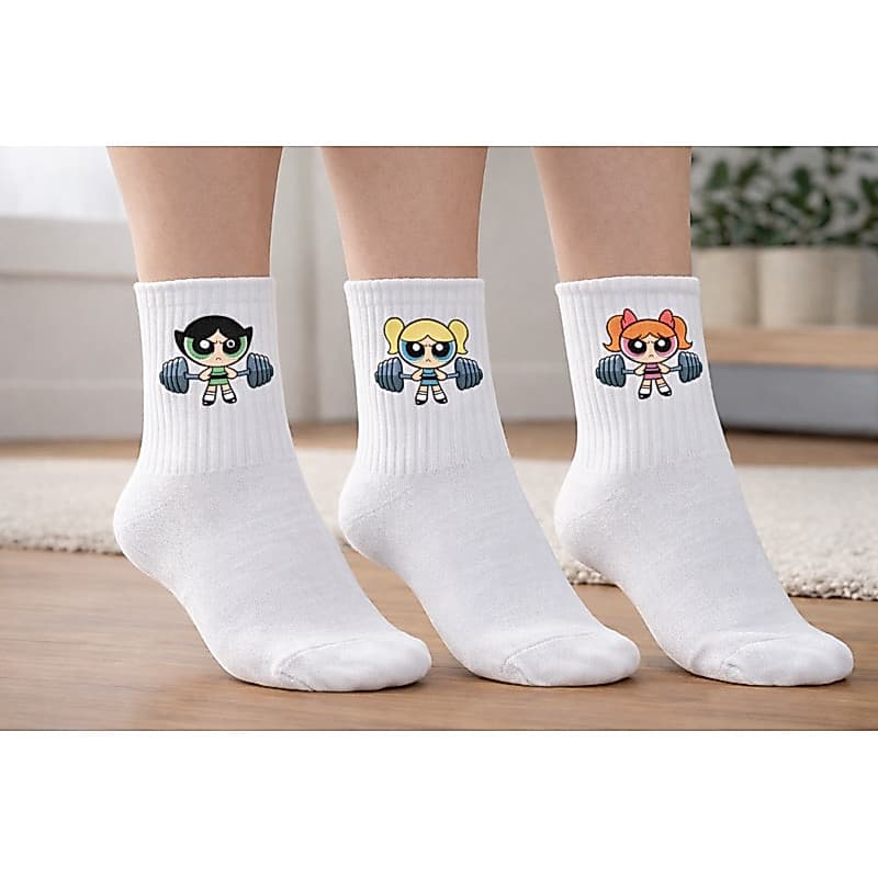 Kit 3  Pares Meias Femininas Meninas Poderosas Estampas Exercício Academia Esportivas