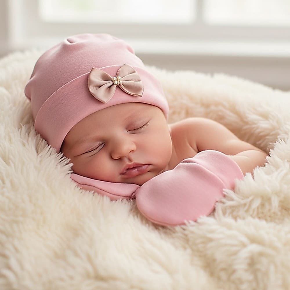Touca e Luvas Para Bebê Menina Kit Maternidade
