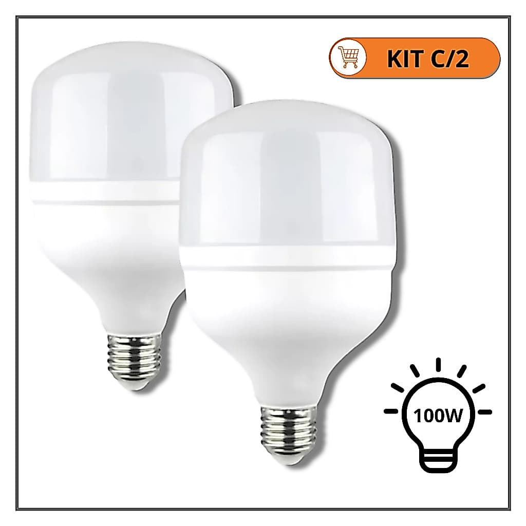Kit 2 Lâmpadas LED Alta Potência 100W – Branco Frio 6500K – Soquete E27