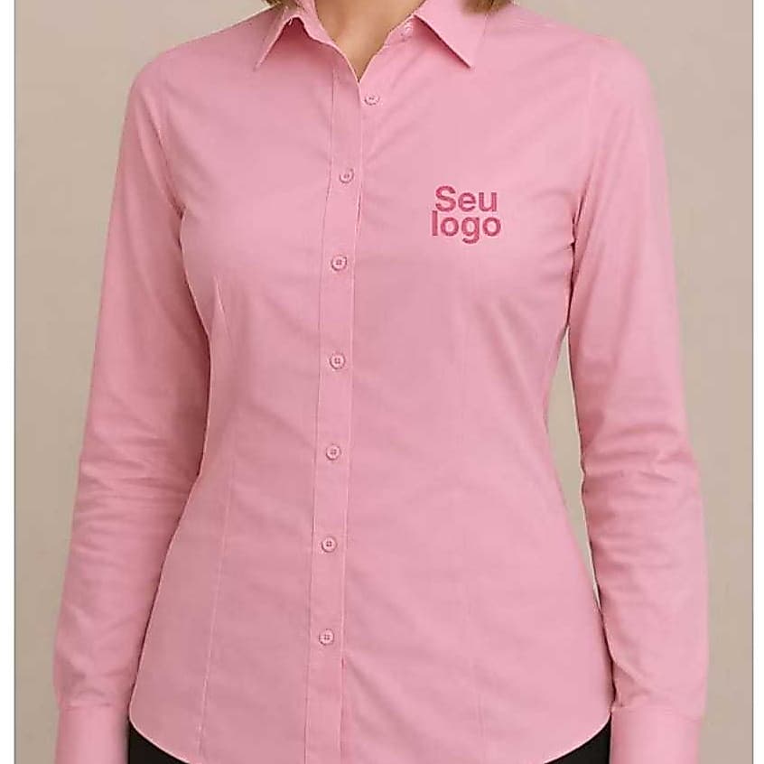 Blusa Social Camisete Modelo Classic Manga Longa -  Bordado personalizado: logotipo - Uniforme profissional