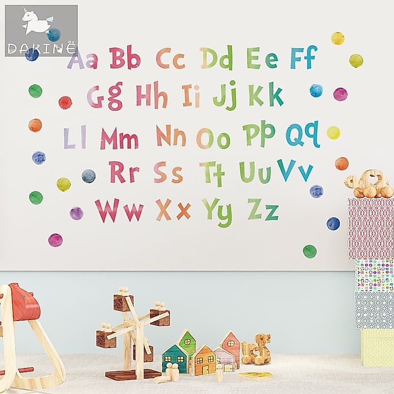Adesivo de parede com letras em aquarela Dakine, adesivo de parede de vinil ABC Animal removível, adesivo de letras educ