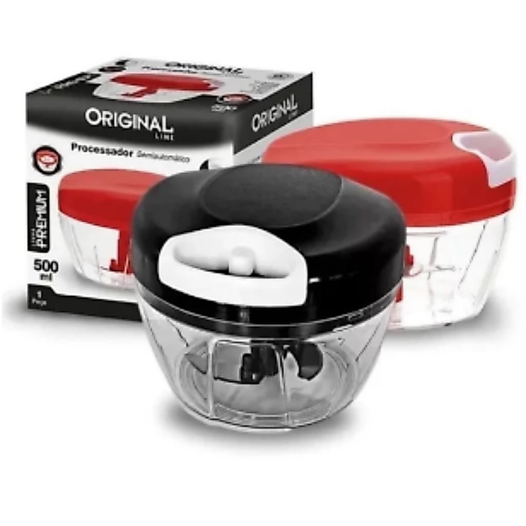Processador Manual 500ml 3 Lâminas Alimentos Alho Triturador Multiuso Premium, Picador e Cortador de Alimentos
