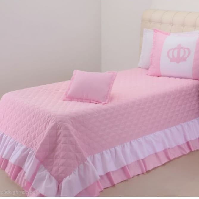 Colcha Solteiro Realeza Rosa 03 peças
