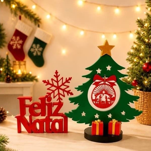 Kit Decoração De Natal Letreiro Natalino Árvore De Natal Presépio Enfeite