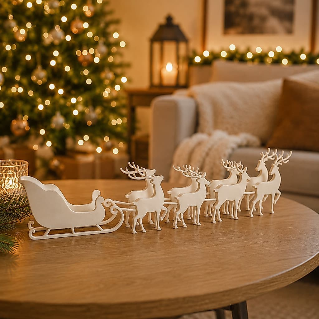 Trenó De Natal Com Renas Decorativo Minimalista Enfeite De Mesa Sala