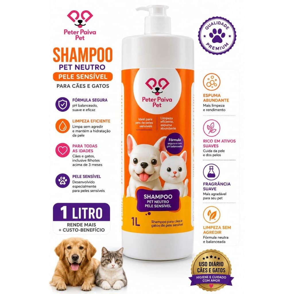 Peter Paiva Pet Shampoo Pet Neutro Pele Sensivel 1L