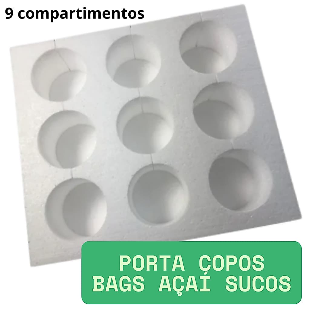 PORTA COPOS ISOPOR PARA MOCHILA BAG DE AÇAÍ E SUCO - 9 COMPARTIMENTOS - ENVIO IMEDIATO
