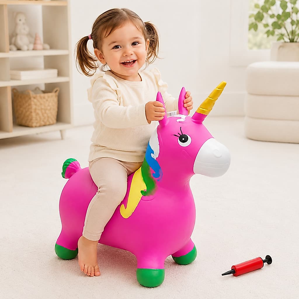 Cavalinho Upa Upa Unicórnio Inflável Rosa Com Som e Bomba Inclusa BeeToys Infantil