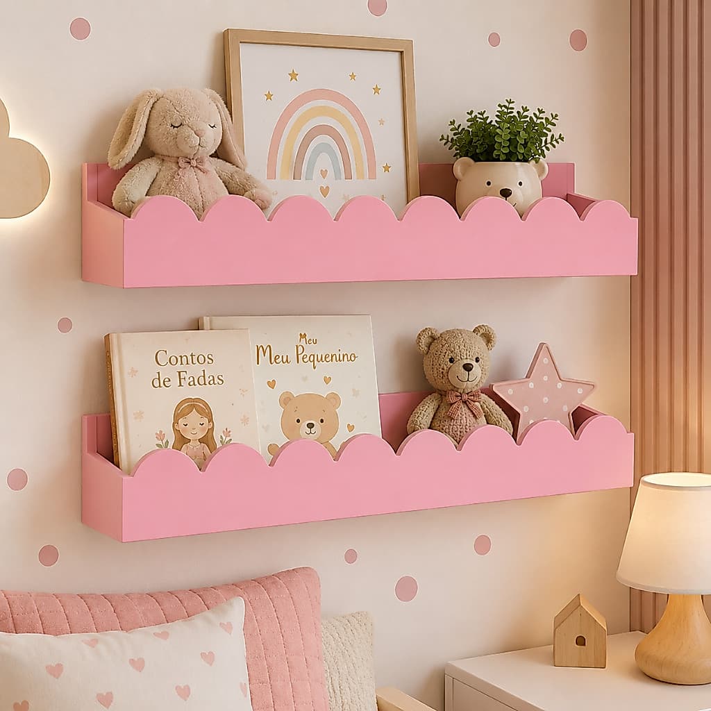 Kit 2 Prateleiras Modelo Cerquinha Decoração Quarto Infantil