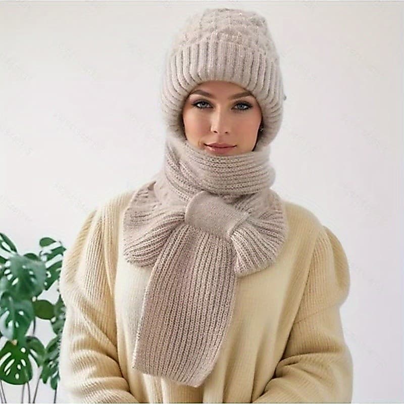 Conjunto de Cachecol e Gorro de Tricô Aconchegante Knitcomfort para Mulheres - Forrado com Lã Espessa, Poliéster Elástic