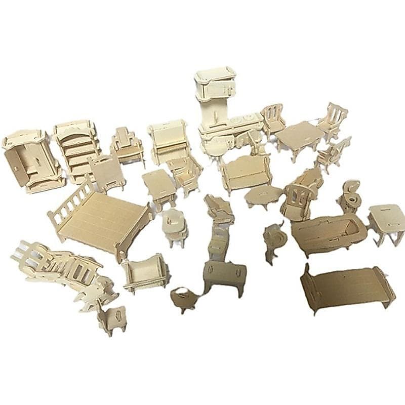 Mini Conjunto de Decoração de Móveis com 34 Peças para Casa de Bonecas DIY, Novo Produto