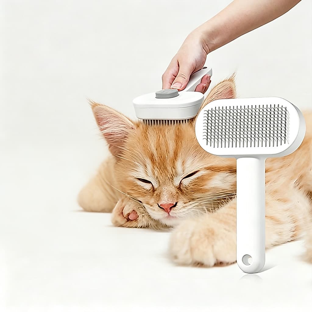 Escova Autolimpante para Gatos e Cães, Agulhas Macias Massagem, Remove 90% dos Pelos Soltos com Um Clique