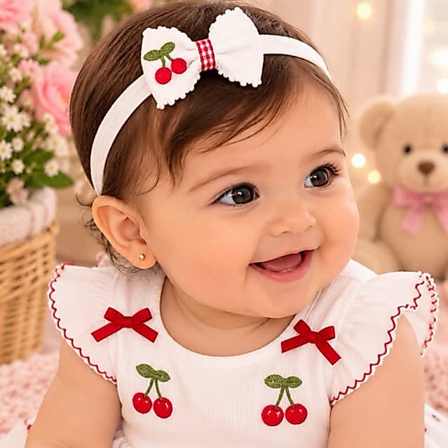 Tiara Cereja Infantil Menina Parzinho Delicado Cereja Infantil Bebê Menina.