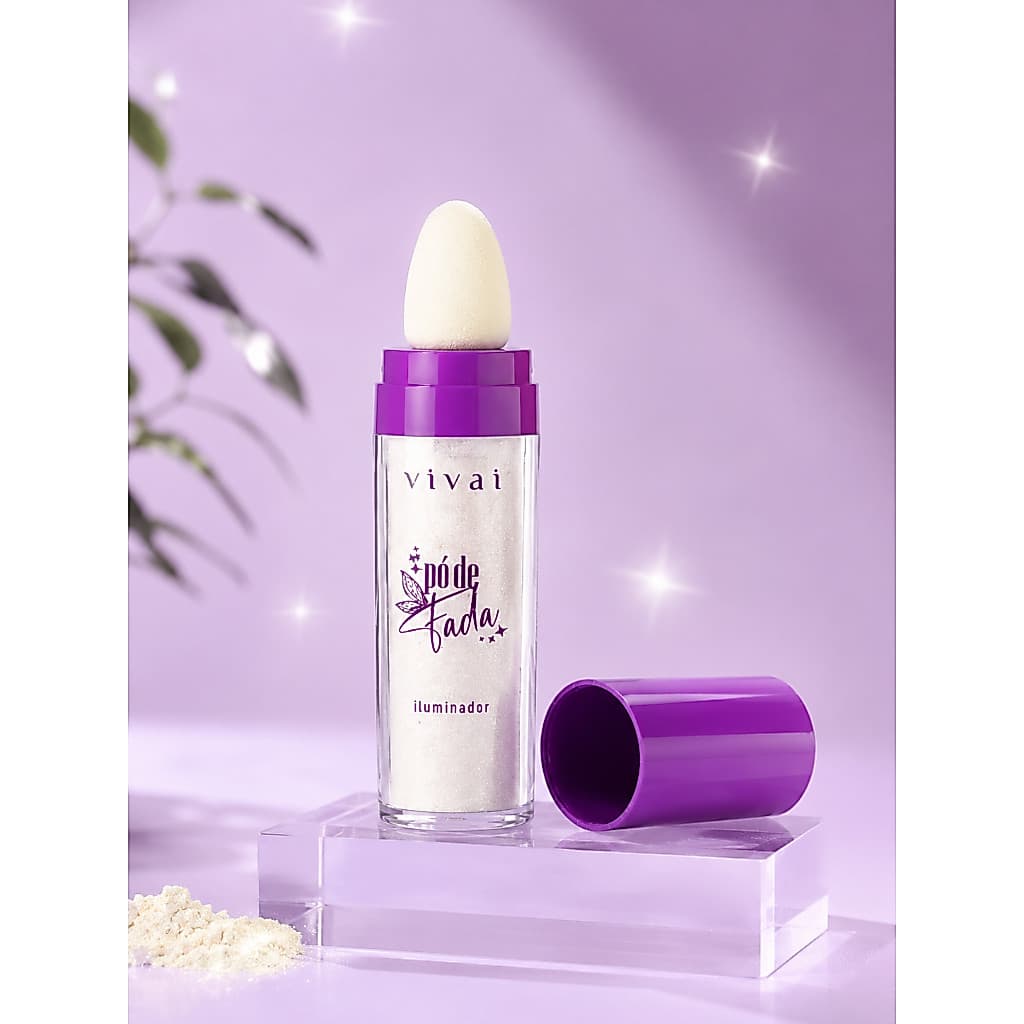 Iluminador em Pó Vivai Pó de Fada Glow Facial com Aplicador Esponja Alta Fixação