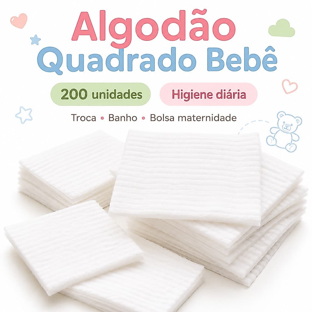 Algodão Quadrado Bebê 200 Unidades Algodão Para Limpeza De Pele Higiene Diária Kit De Higiene Para Bebê