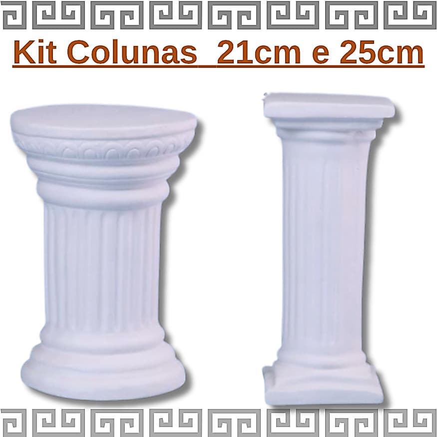 Kit Colunas Gregas de Gesso 21cm e 25cm