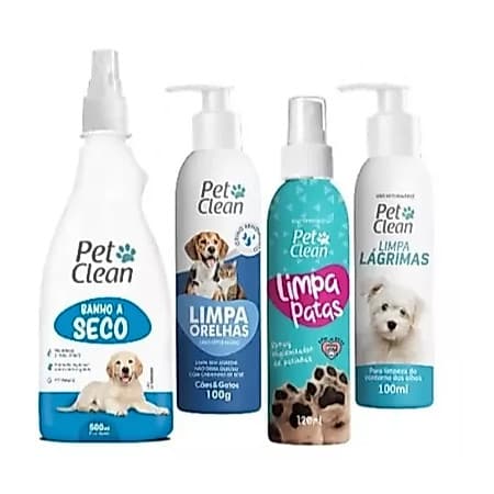 Kit Banho a Seco + Limpa Lágrimas + Limpa Ouvidos + Limpa Patas - Pet Clean