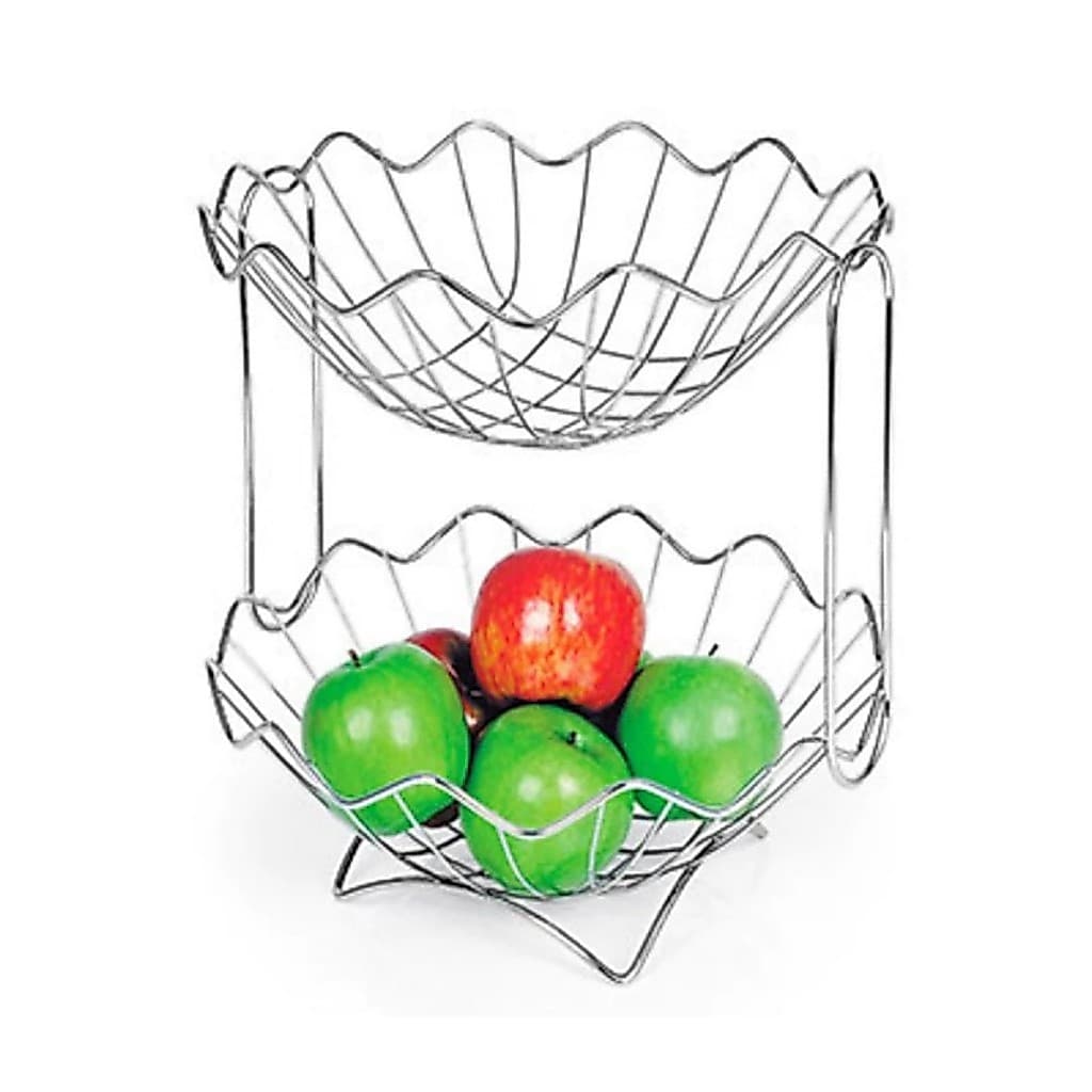 Fruteira Dupla Aço Cromado - Centro de Mesa Organizador de Frutas Cozinha Niquelart