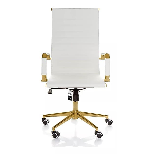 Cadeira De Escritório Giratoria Eames Branca  - Alta | Dourado Matte